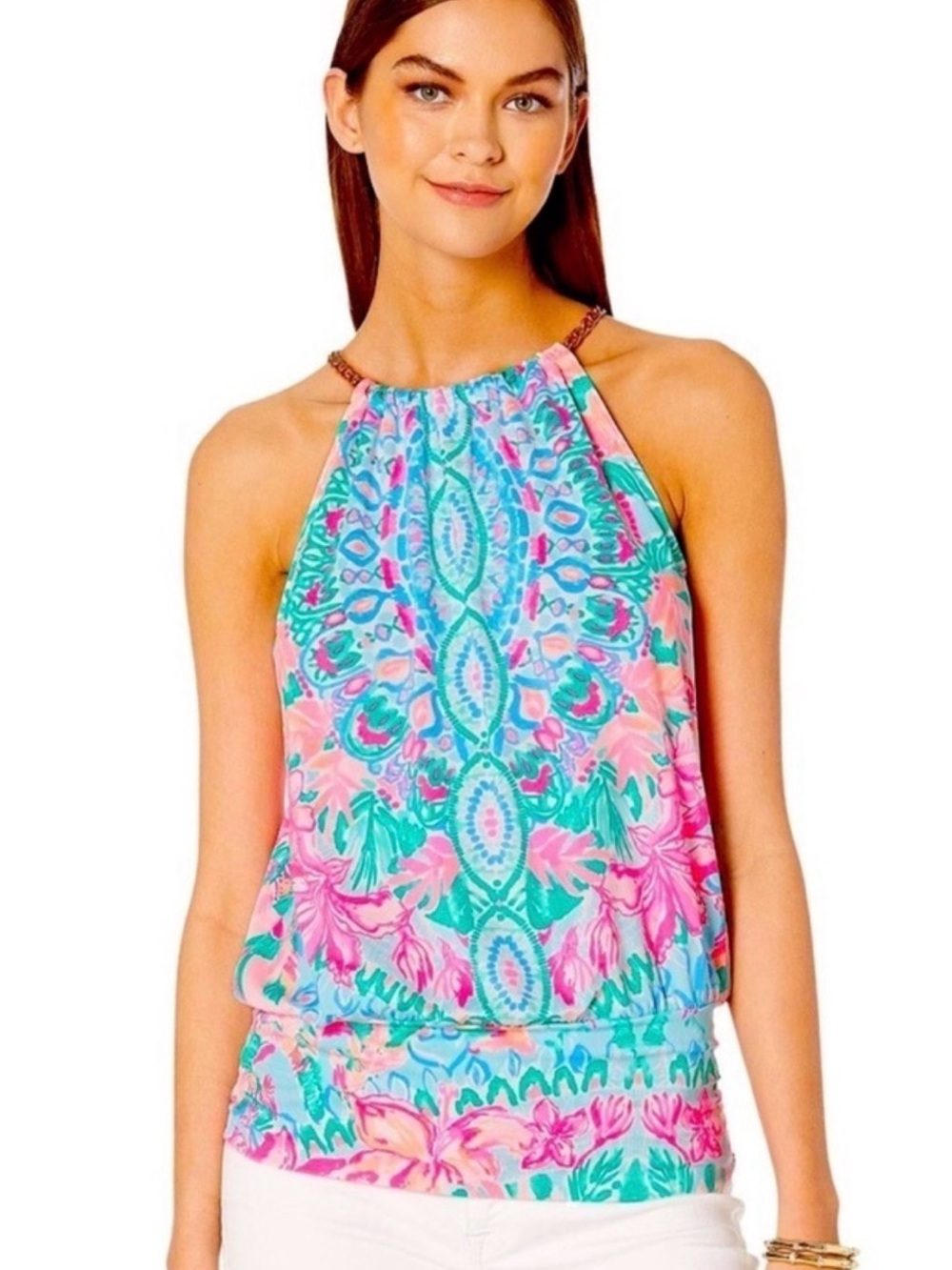 Lilly Pulitzer Pink & Turquoise Printed Halter Camisole